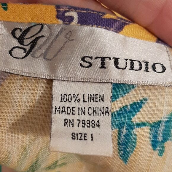 GW Studio Vintage Linen Yellow Floral Shift Dress - Picture 4 of 7